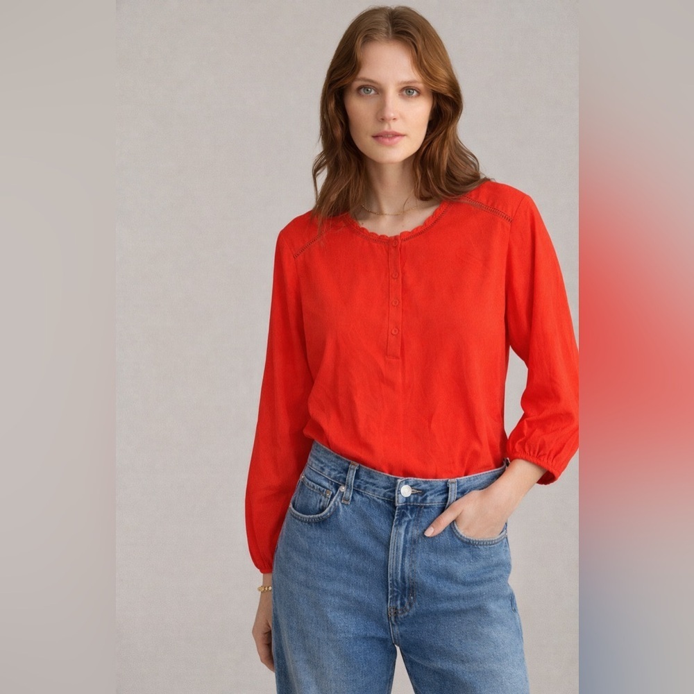 Skies Are Blue Orange Blouse Top M